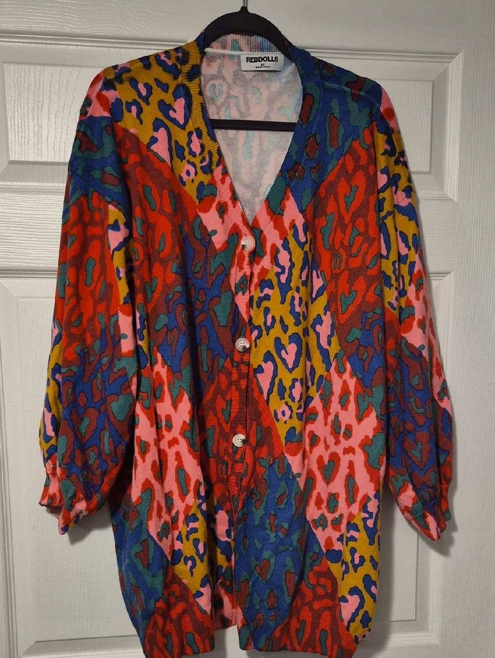 REBDOLLS Multicolor Patterned V-Neck Button Cardigan - Pink/Red/Blue